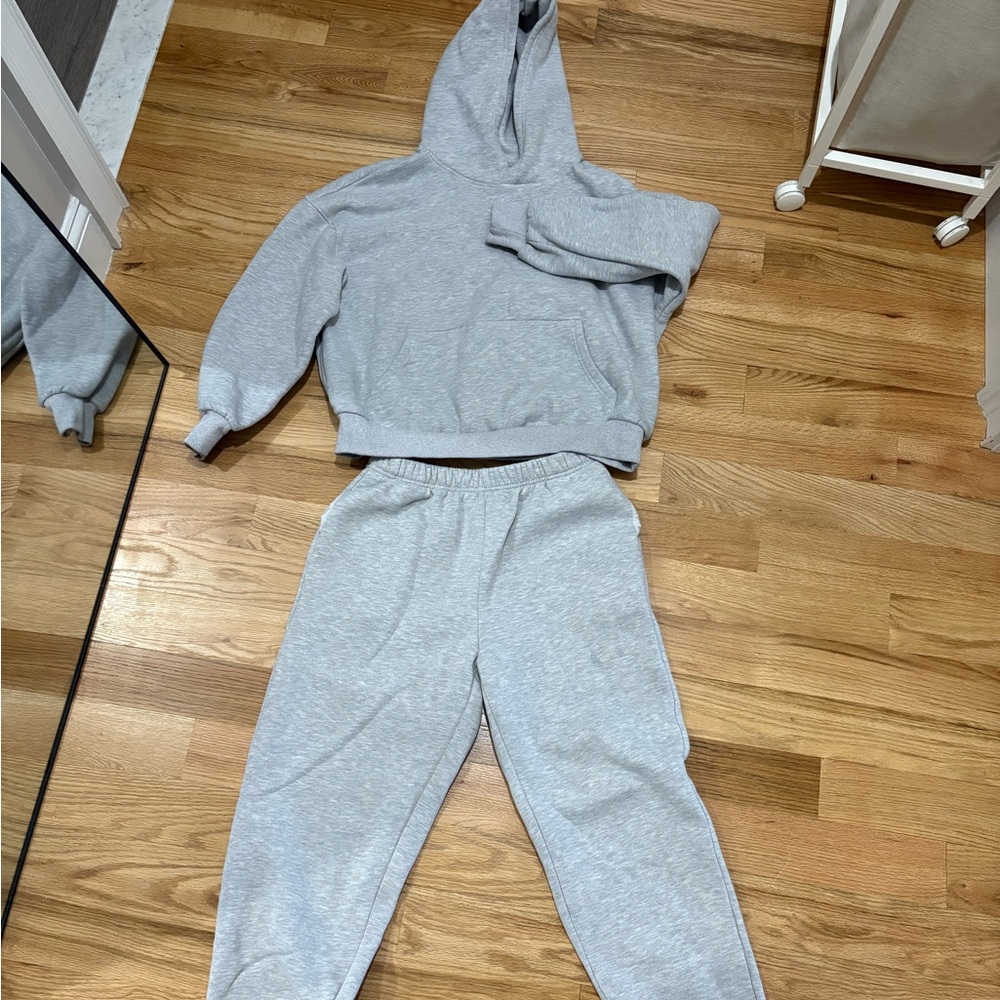 Gray Sweatpants and Hoodie Set